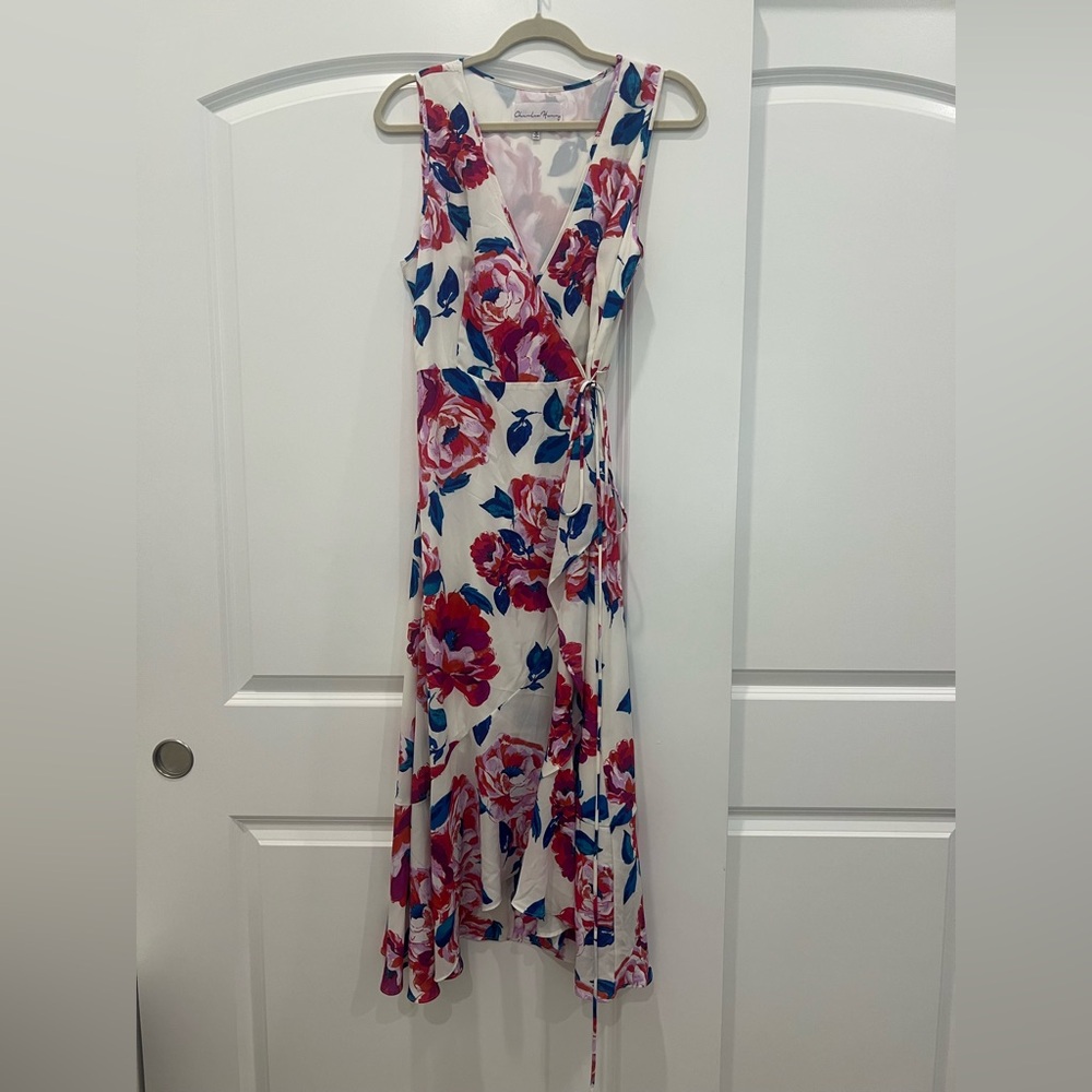 Charles Henry Pink and Blue Floral Maxi Dress